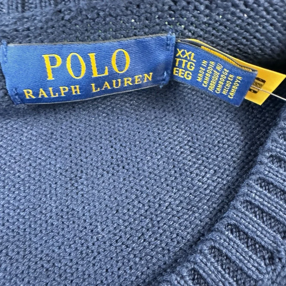 Polo Ralph Lauren Blue Red Pony Cotton Crewneck Pullover Sweater Mens 2XL NWT